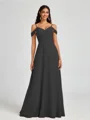 A-line Cold Shoulder Pleated Floor-Length Chiffon Bridesmaid Dress