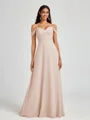 A-line Cold Shoulder Pleated Floor-Length Chiffon Bridesmaid Dress