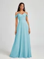 A-line Cold Shoulder Pleated Floor-Length Chiffon Bridesmaid Dress