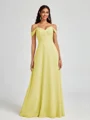 A-line Cold Shoulder Pleated Floor-Length Chiffon Bridesmaid Dress