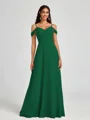 A-line Cold Shoulder Pleated Floor-Length Chiffon Bridesmaid Dress