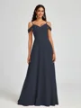 A-line Cold Shoulder Pleated Floor-Length Chiffon Bridesmaid Dress