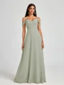 A-line Cold Shoulder Pleated Floor-Length Chiffon Bridesmaid Dress