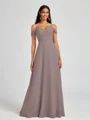 A-line Cold Shoulder Pleated Floor-Length Chiffon Bridesmaid Dress
