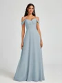 A-line Cold Shoulder Pleated Floor-Length Chiffon Bridesmaid Dress