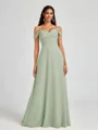 A-line Cold Shoulder Pleated Floor-Length Chiffon Bridesmaid Dress
