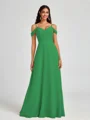 A-line Cold Shoulder Pleated Floor-Length Chiffon Bridesmaid Dress