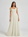 A-line Cold Shoulder Pleated Floor-Length Chiffon Bridesmaid Dress