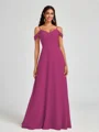 A-line Cold Shoulder Pleated Floor-Length Chiffon Bridesmaid Dress