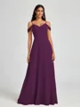 A-line Cold Shoulder Pleated Floor-Length Chiffon Bridesmaid Dress