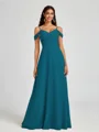 A-line Cold Shoulder Pleated Floor-Length Chiffon Bridesmaid Dress
