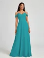 A-line Cold Shoulder Pleated Floor-Length Chiffon Bridesmaid Dress