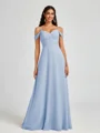 A-line Cold Shoulder Pleated Floor-Length Chiffon Bridesmaid Dress
