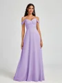 A-line Cold Shoulder Pleated Floor-Length Chiffon Bridesmaid Dress