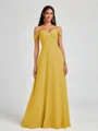 A-line Cold Shoulder Pleated Floor-Length Chiffon Bridesmaid Dress