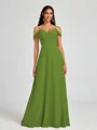 A-line Cold Shoulder Pleated Floor-Length Chiffon Bridesmaid Dress