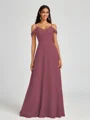 A-line Cold Shoulder Pleated Floor-Length Chiffon Bridesmaid Dress