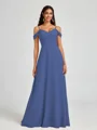 A-line Cold Shoulder Pleated Floor-Length Chiffon Bridesmaid Dress