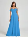 A-line Cold Shoulder Pleated Floor-Length Chiffon Bridesmaid Dress