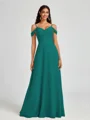 A-line Cold Shoulder Pleated Floor-Length Chiffon Bridesmaid Dress
