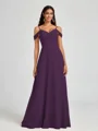A-line Cold Shoulder Pleated Floor-Length Chiffon Bridesmaid Dress