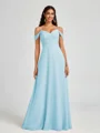 A-line Cold Shoulder Pleated Floor-Length Chiffon Bridesmaid Dress
