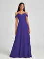 A-line Cold Shoulder Pleated Floor-Length Chiffon Bridesmaid Dress
