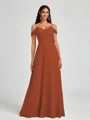 A-line Cold Shoulder Pleated Floor-Length Chiffon Bridesmaid Dress