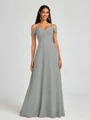 A-line Cold Shoulder Pleated Floor-Length Chiffon Bridesmaid Dress