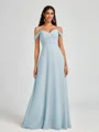 A-line Cold Shoulder Pleated Floor-Length Chiffon Bridesmaid Dress