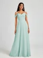 A-line Cold Shoulder Pleated Floor-Length Chiffon Bridesmaid Dress