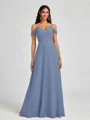 A-line Cold Shoulder Pleated Floor-Length Chiffon Bridesmaid Dress