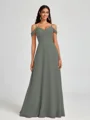 A-line Cold Shoulder Pleated Floor-Length Chiffon Bridesmaid Dress