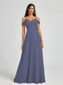 A-line Cold Shoulder Pleated Floor-Length Chiffon Bridesmaid Dress