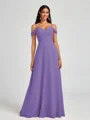 A-line Cold Shoulder Pleated Floor-Length Chiffon Bridesmaid Dress