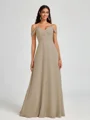 A-line Cold Shoulder Pleated Floor-Length Chiffon Bridesmaid Dress