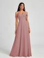 A-line Cold Shoulder Pleated Floor-Length Chiffon Bridesmaid Dress