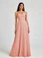A-line Cold Shoulder Pleated Floor-Length Chiffon Bridesmaid Dress