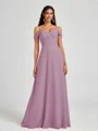 A-line Cold Shoulder Pleated Floor-Length Chiffon Bridesmaid Dress