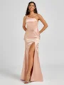 Sheath One-Shoulder Pleated Floor-Length Silk Like Satin Bridesmaid Dress