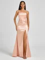 Sheath One-Shoulder Pleated Floor-Length Silk Like Satin Bridesmaid Dress