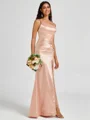 Sheath One-Shoulder Pleated Floor-Length Silk Like Satin Bridesmaid Dress