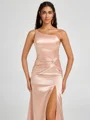 Sheath One-Shoulder Pleated Floor-Length Silk Like Satin Bridesmaid Dress