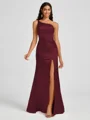 Sheath One-Shoulder Pleated Floor-Length Silk Like Satin Bridesmaid Dress