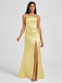 Sheath One-Shoulder Pleated Floor-Length Silk Like Satin Bridesmaid Dress