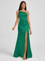 Sheath One-Shoulder Pleated Floor-Length Silk Like Satin Bridesmaid Dress