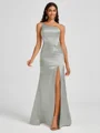 Sheath One-Shoulder Pleated Floor-Length Silk Like Satin Bridesmaid Dress