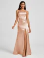 Sheath One-Shoulder Pleated Floor-Length Silk Like Satin Bridesmaid Dress