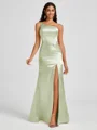 Sheath One-Shoulder Pleated Floor-Length Silk Like Satin Bridesmaid Dress