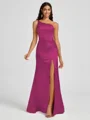 Sheath One-Shoulder Pleated Floor-Length Silk Like Satin Bridesmaid Dress
